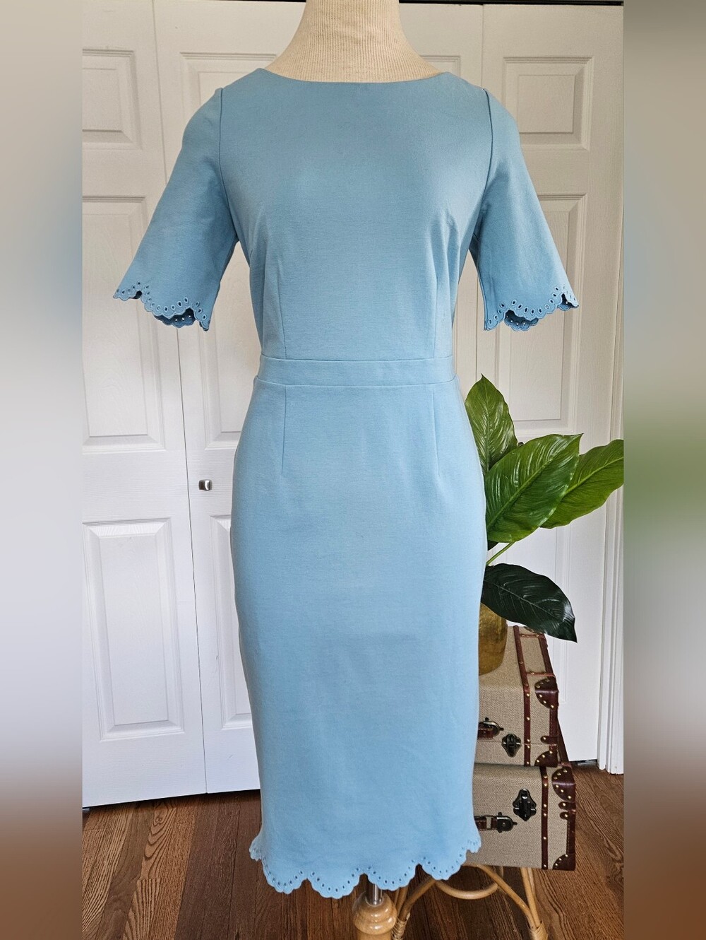 BODEN Emma Ponte Tailored-Sheath Heron Blue Color Size 8 Dress.